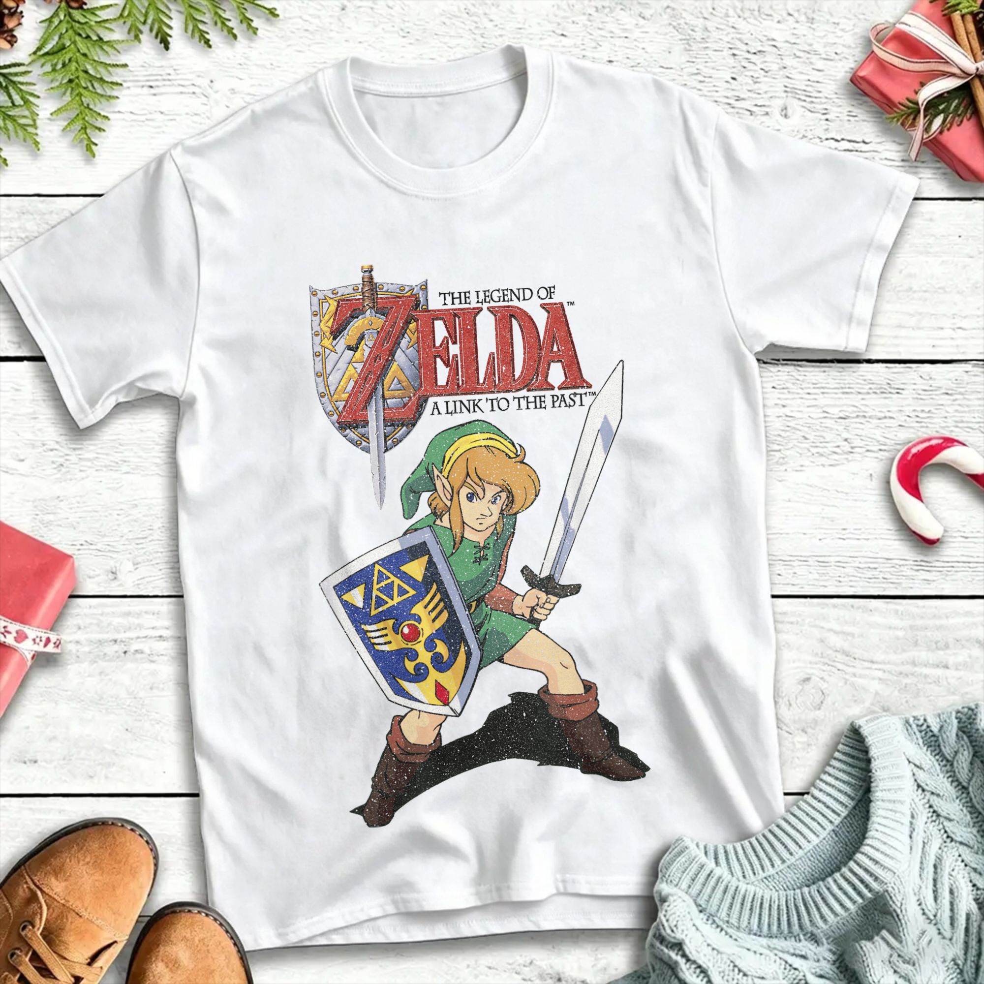 Retro Gaming Zelda - تي شيرت كرتوني رمادي بتصميم أسطورة