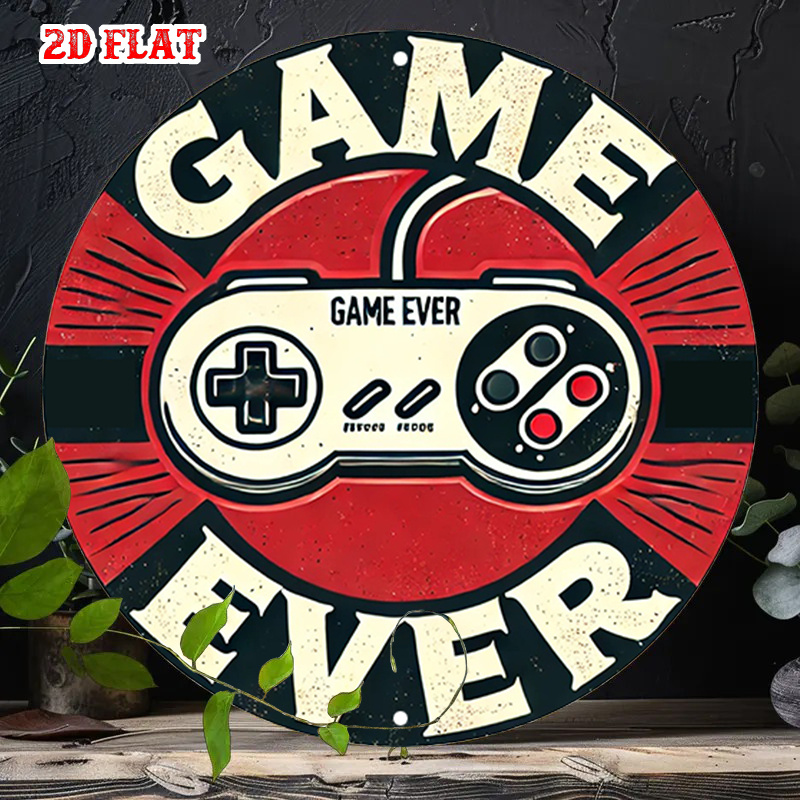 Retro Gaming Art - لافتة معدنية مستديرة بتصميم ريترو للألعاب،