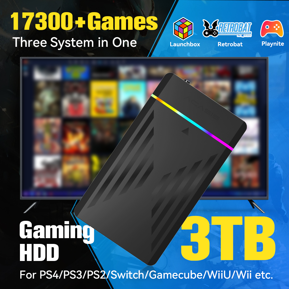 Retro Gaming Ps3 - 3 تيرابايت محمول للألعاب HDD LaunchBox/Retrobat/Playnite